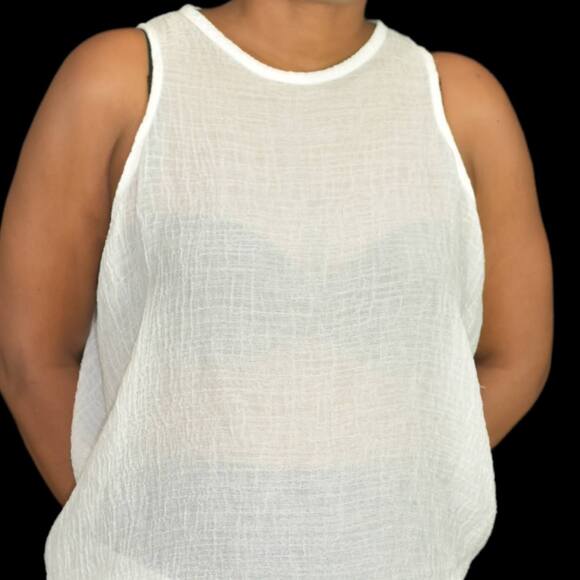 Helmut Lang Gauzy Tank Top White Blouse Sleeveless Draped Sheer Baggy Size Small - Picture 4 of 15